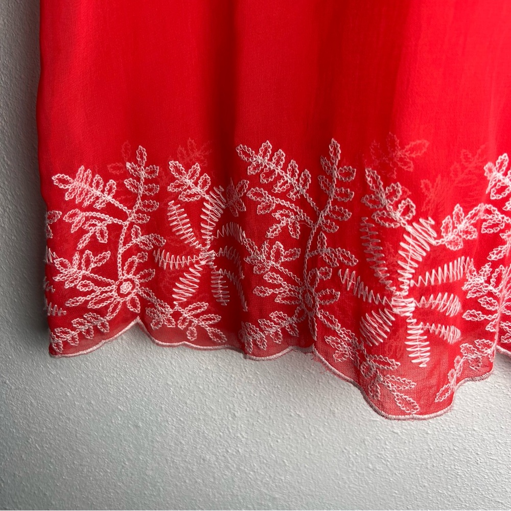 Monoreno Women’s Embroidered Tunic Top Size Medium V-Neck Cover-Up Coral Color - Picture 8 of 16